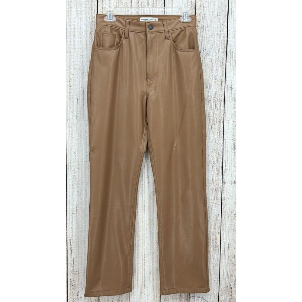 Abercrombie & Fitch Faux Leather Pants Size 26 The 90s Straight Ultra Rise Brown